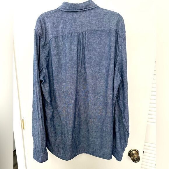 Gap Men's Beachy Coastal Blue Linen Blend Button Down Long‎ Sleeve Shirt Size XL - Picture 2 of 6